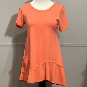 LOGO by Lori Goldstein Peach Ruffle Hem Top Short Sleeve Cotton Modal Size XXS